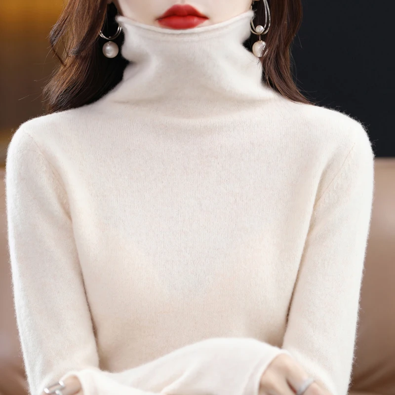 100% Merino Wool Cashmere Turtleneck Sweater For Women New Fall/Winter Solid Color Pullover Warm Sweater Jacket For Women - Image 6