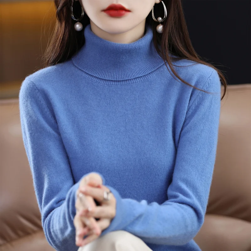 100% Merino Wool Cashmere Sweater Women Knitted Sweater Turtleneck Long Sleeve Pullovers Autumn Winter Clothing Warm Jumper Tops - Image 6