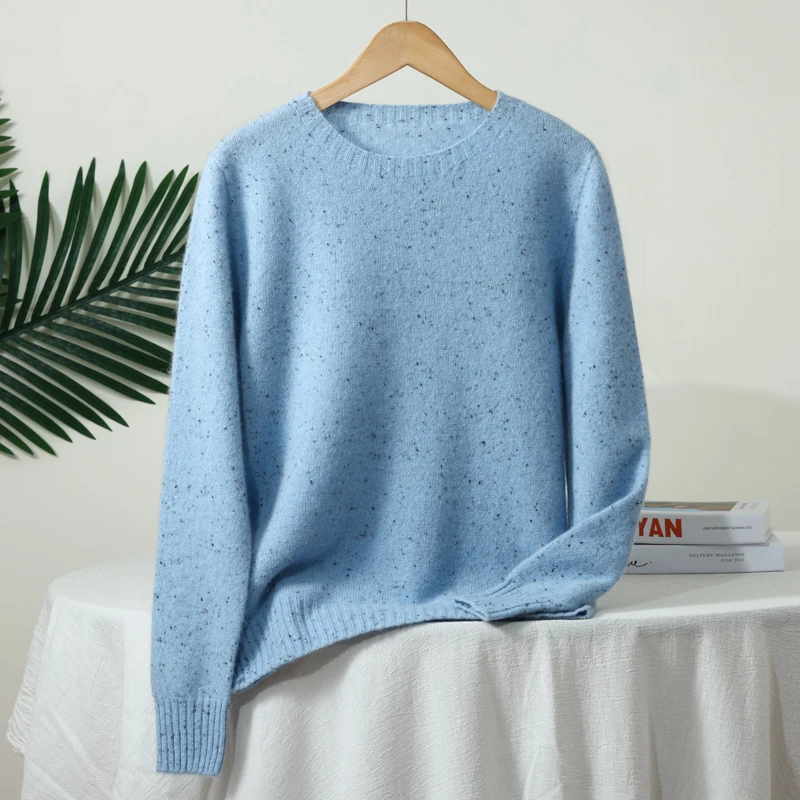 ZYCZCXX Women's Clothes 100% Merino Wool Round Neck Long-Sleeved Sweater 2025 New Pullover Autumn Winter Thick Colored Sweater