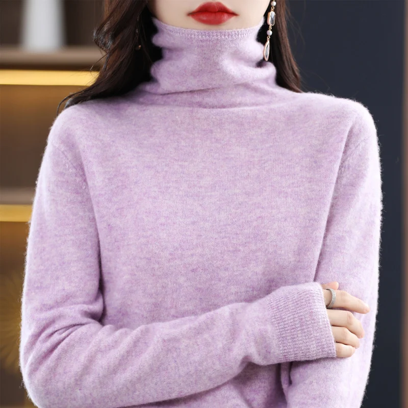 100% Merino Wool Women's Pullover Sweater 2025 Autumn/Winter New Warm Sweater Women's Basic Solid Casual Solid Color Sweater - Image 5