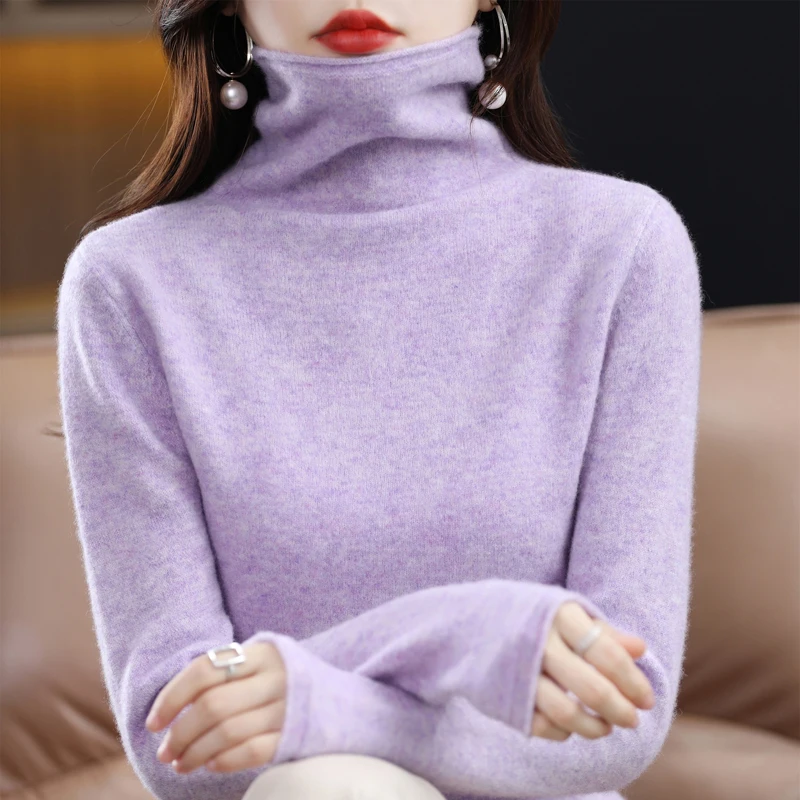 100% Merino Wool Cashmere Turtleneck Sweater For Women New Fall/Winter Solid Color Pullover Warm Sweater Jacket For Women - Image 4