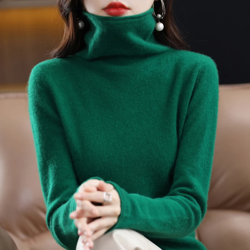 100% Merino Wool Cashmere Turtleneck Sweater For Women New Fall/Winter Solid Color Pullover Warm Sweater Jacket For Women - Image 2