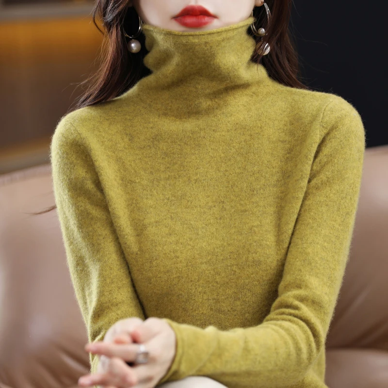 100% Merino Wool Cashmere Turtleneck Sweater For Women New Fall/Winter Solid Color Pullover Warm Sweater Jacket For Women - Image 3