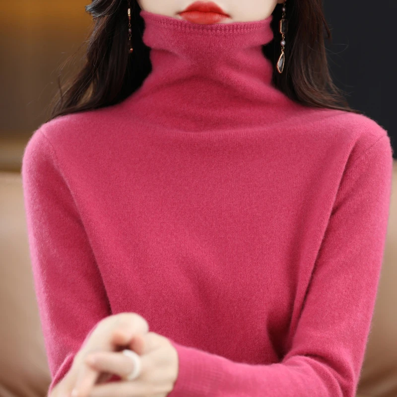 100% Merino Wool Women's Pullover Sweater 2025 Autumn/Winter New Warm Sweater Women's Basic Solid Casual Solid Color Sweater - Image 2