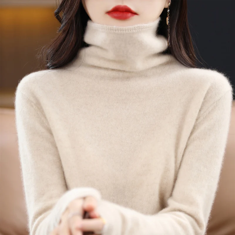 100% Merino Wool Women's Pullover Sweater 2025 Autumn/Winter New Warm Sweater Women's Basic Solid Casual Solid Color Sweater - Image 3