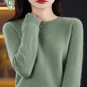 100% Merino Wool O-neck Long-sleeved Pullover Women's Basic Knitted Tops Women's Clothes New Solid Color Sweater Women