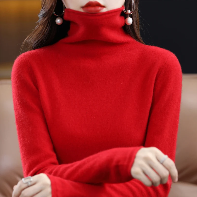 100% Merino Wool Cashmere Turtleneck Sweater For Women New Fall/Winter Solid Color Pullover Warm Sweater Jacket For Women - Image 5