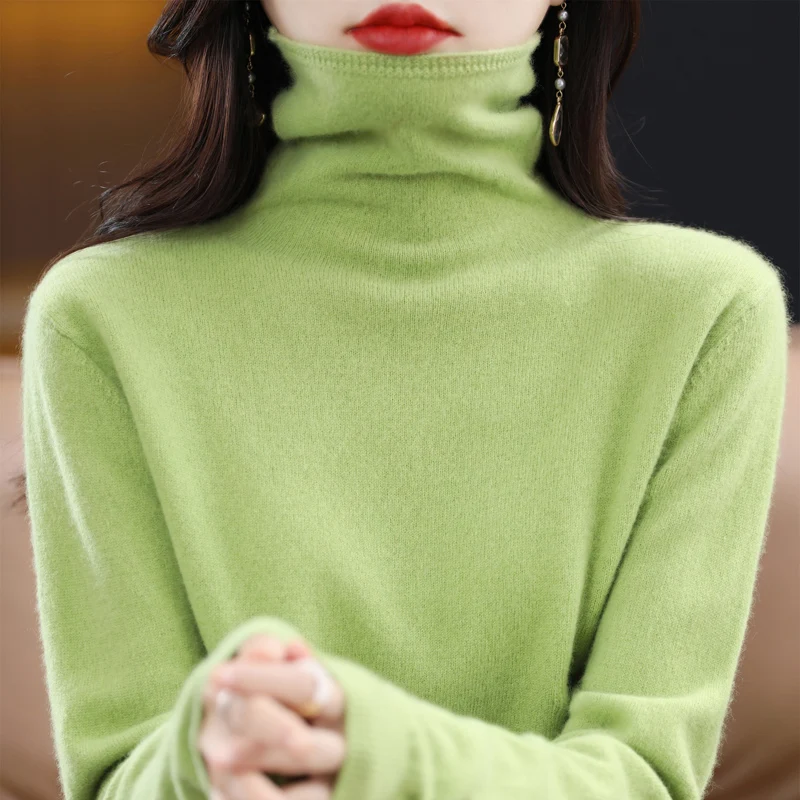 100% Merino Wool Women's Pullover Sweater 2025 Autumn/Winter New Warm Sweater Women's Basic Solid Casual Solid Color Sweater - Image 6