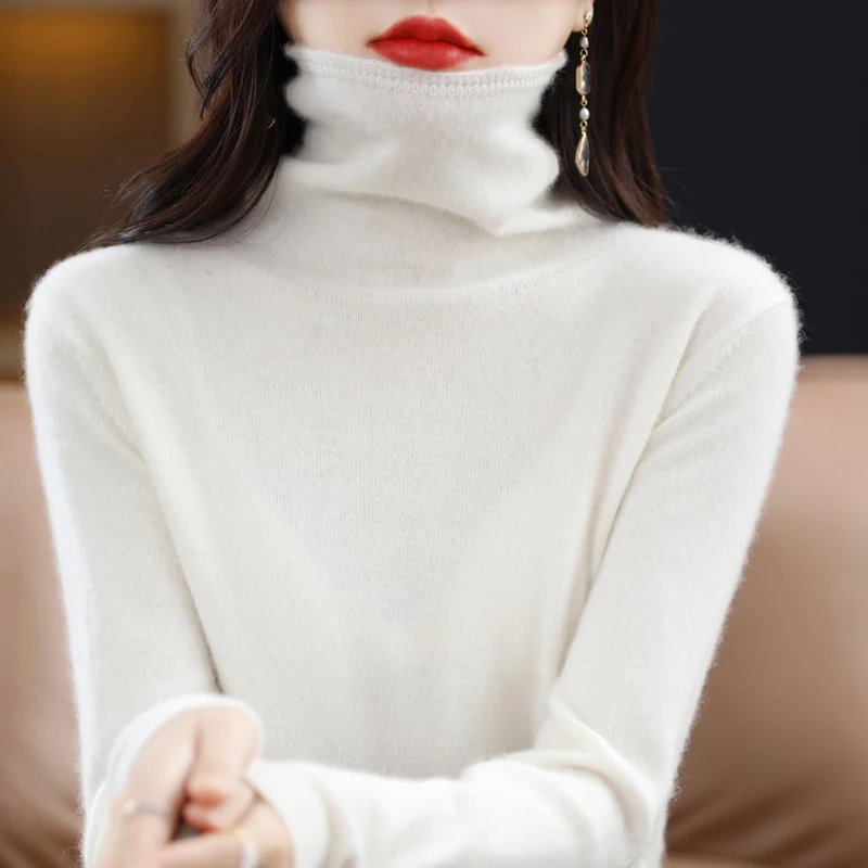 100% Merino Wool Women's Pullover Sweater 2025 Autumn/Winter New Warm Sweater Women's Basic Solid Casual Solid Color Sweater - Image 4