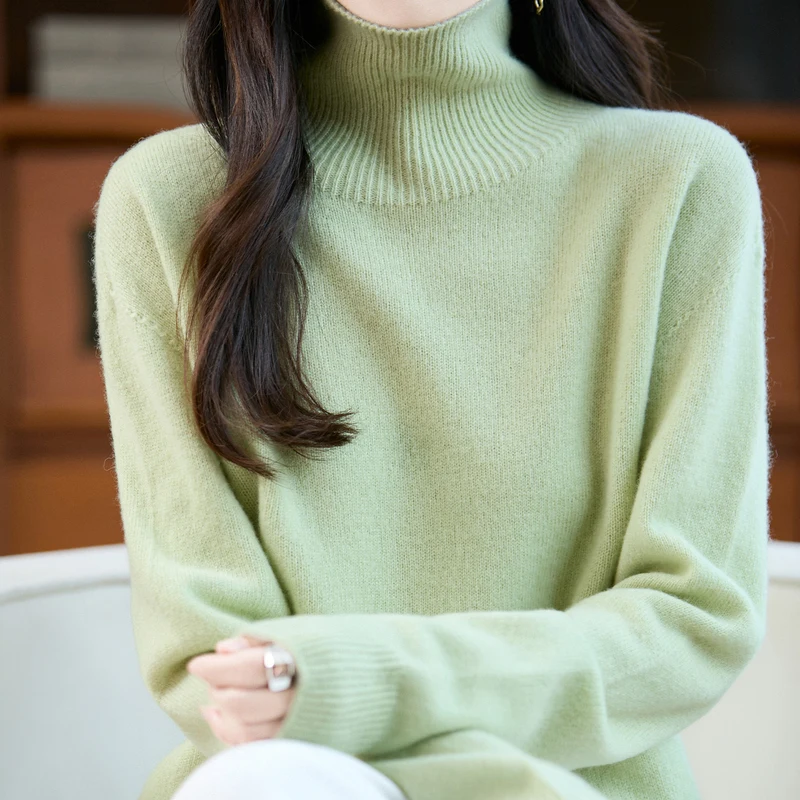 Seamless Women's Sweater 100% Merino Wool Turtleneck Pullover Thickened Warm Sweater Autumn and Winter Basic Women's Clothes - Image 2
